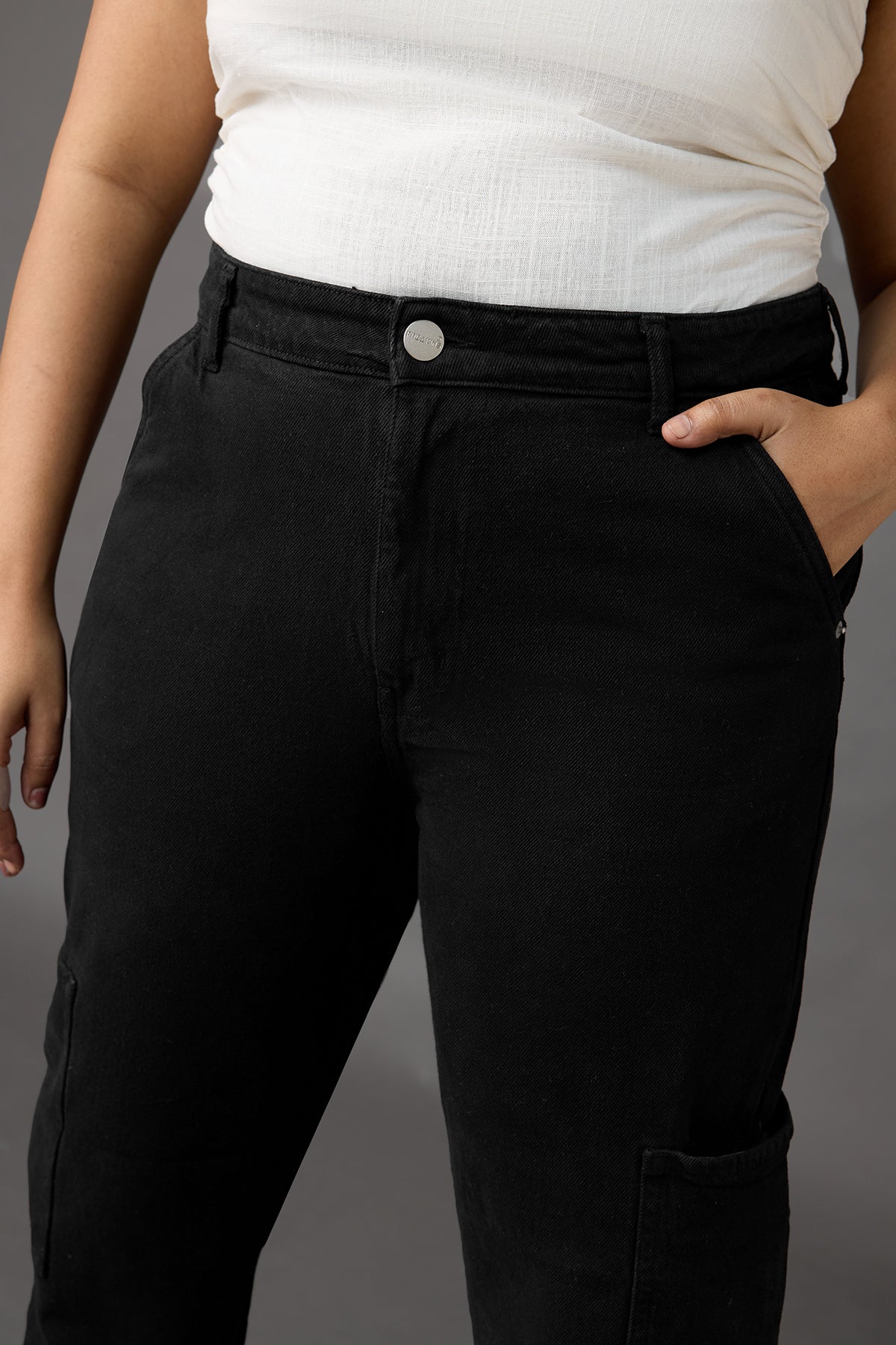 Curve Hourglass Black Straight Cargo Jeans