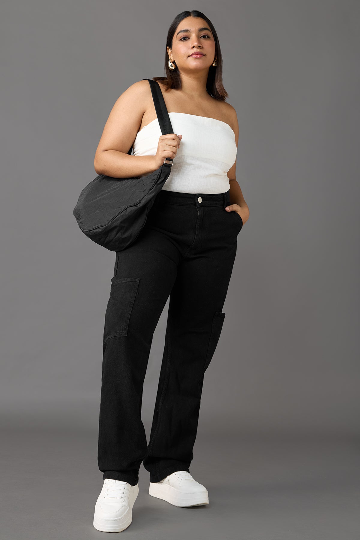 Curve Hourglass Black Straight Cargo Jeans