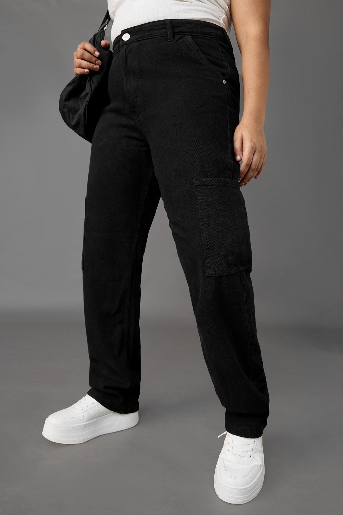 Curve Hourglass Black Straight Cargo Jeans