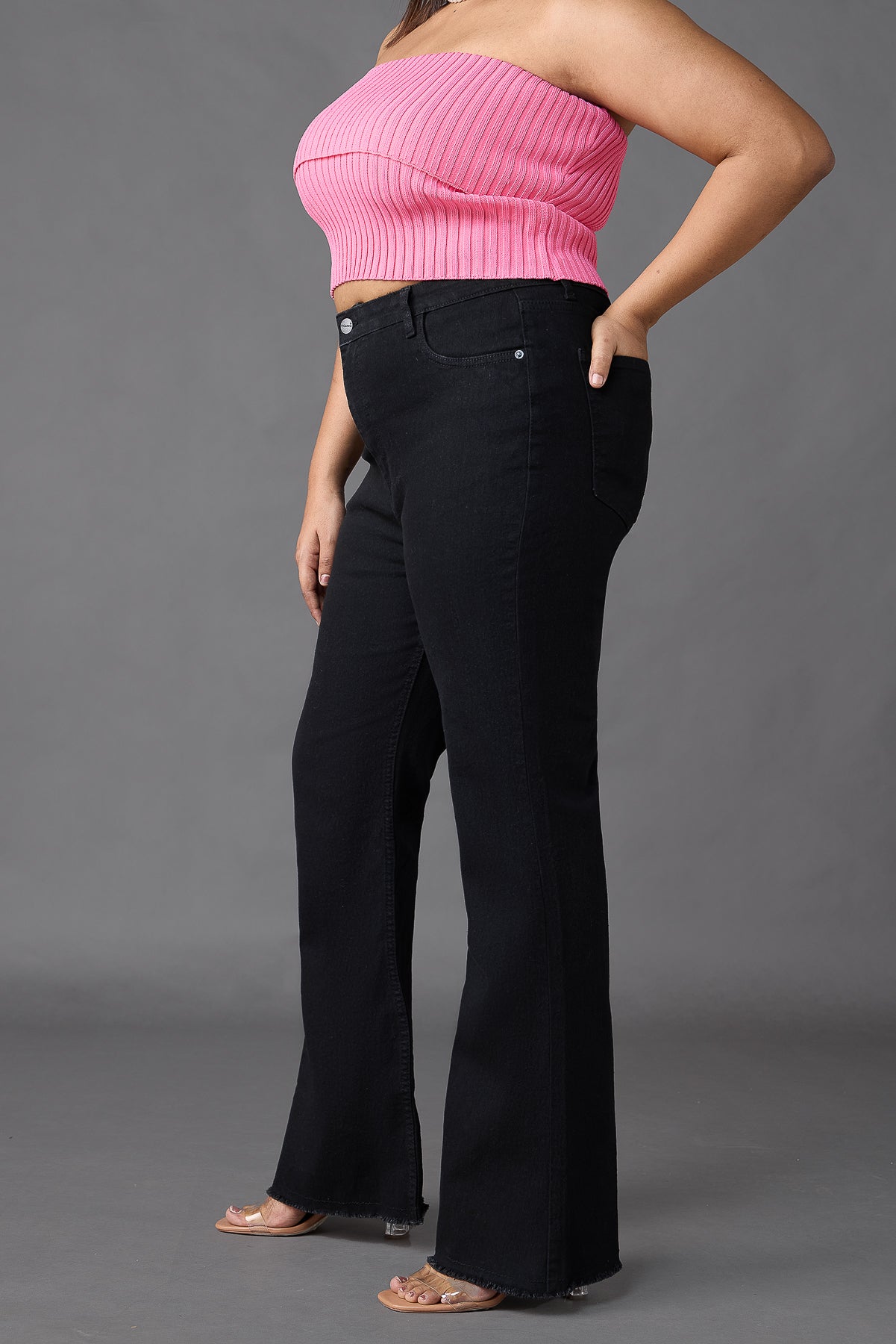 Curve Black High Waisted Slim Bootcut Jeans