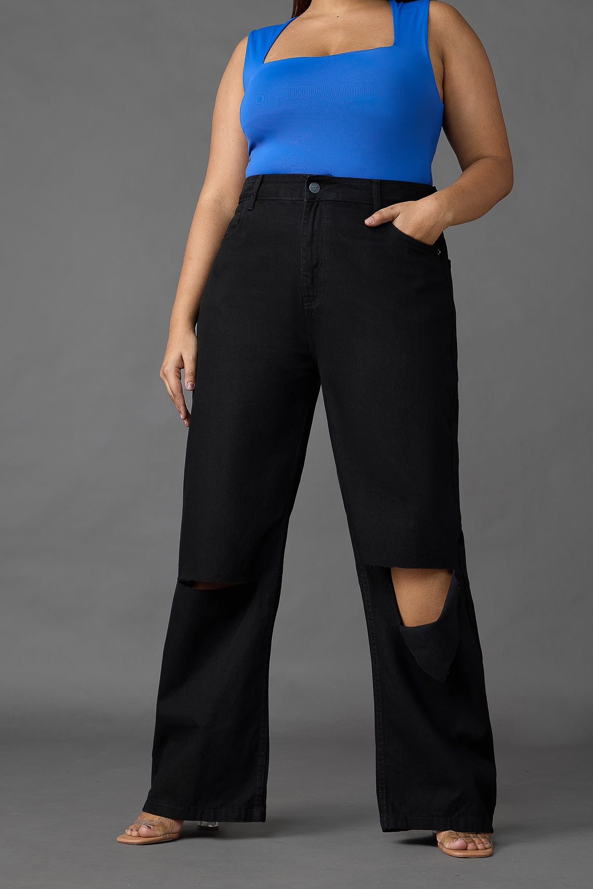 Curve Black Box Slit Wide Jeans