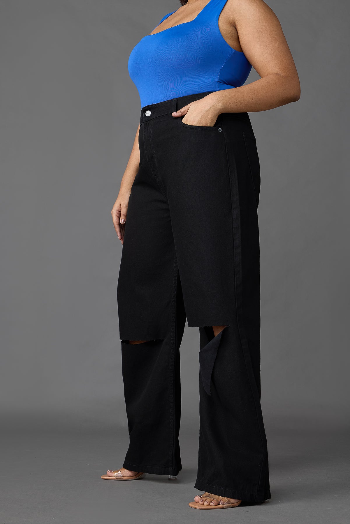 Curve Black Box Slit Wide Jeans