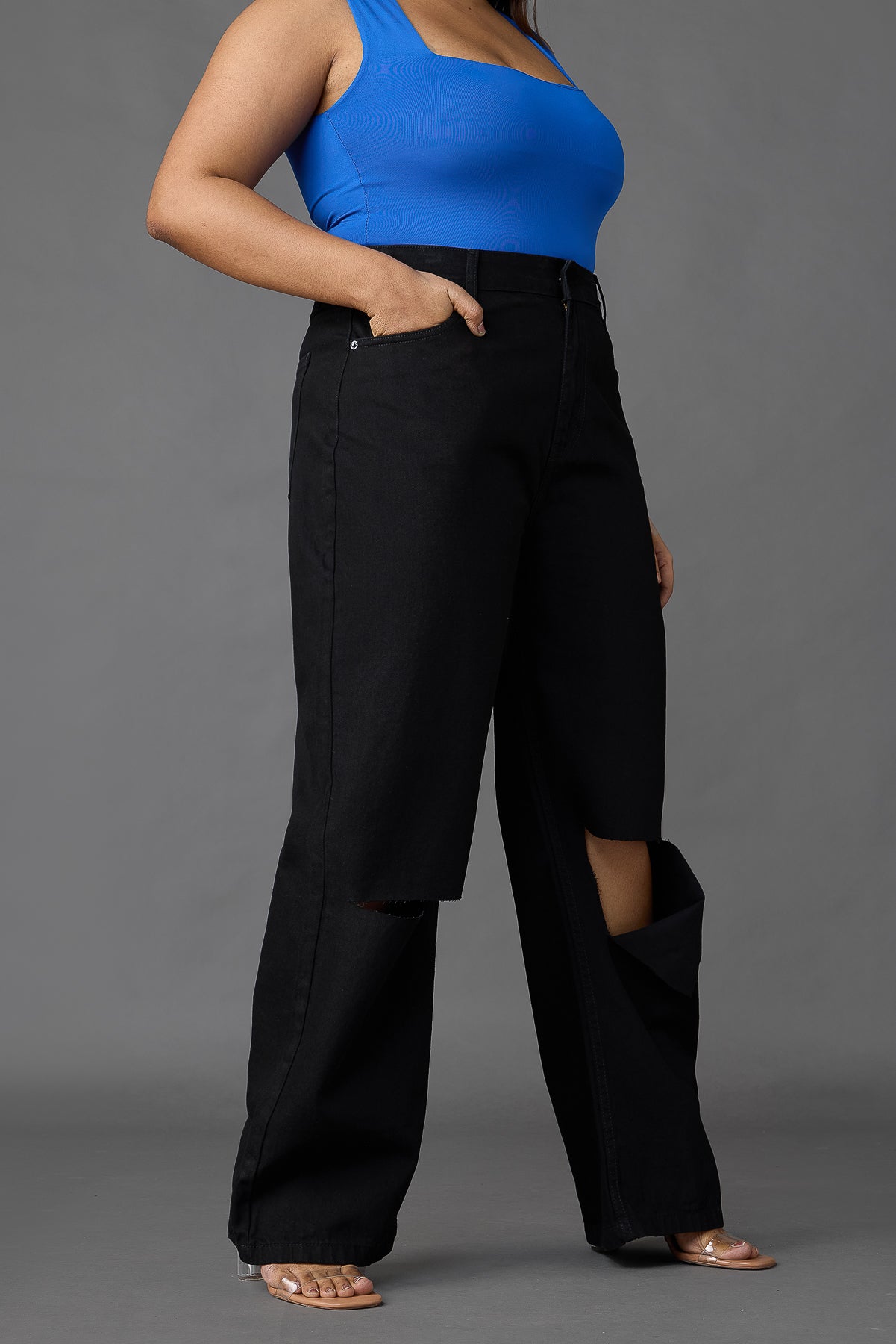 Curve Black Box Slit Wide Jeans