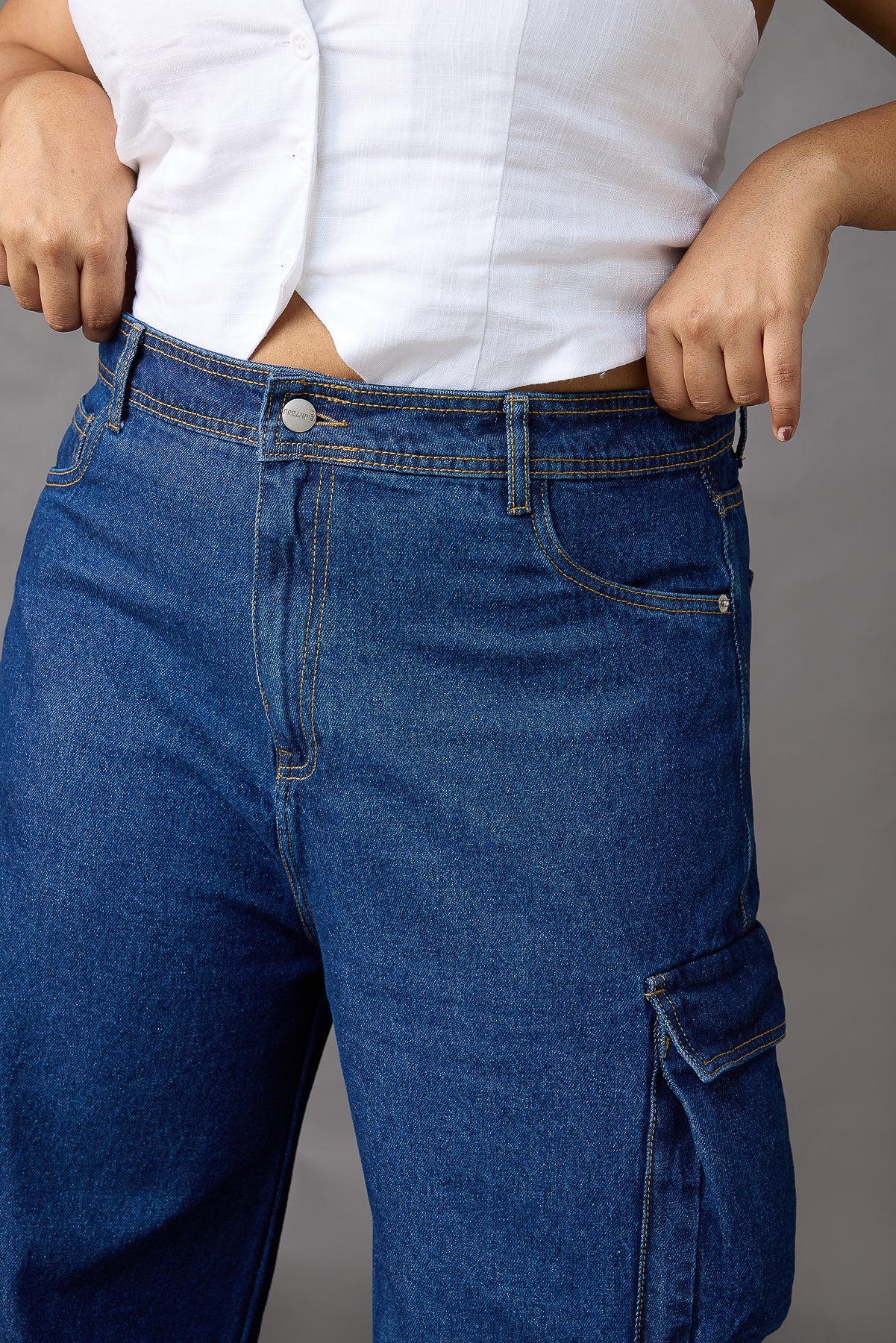 Curve Blue Straight Cargo Jeans