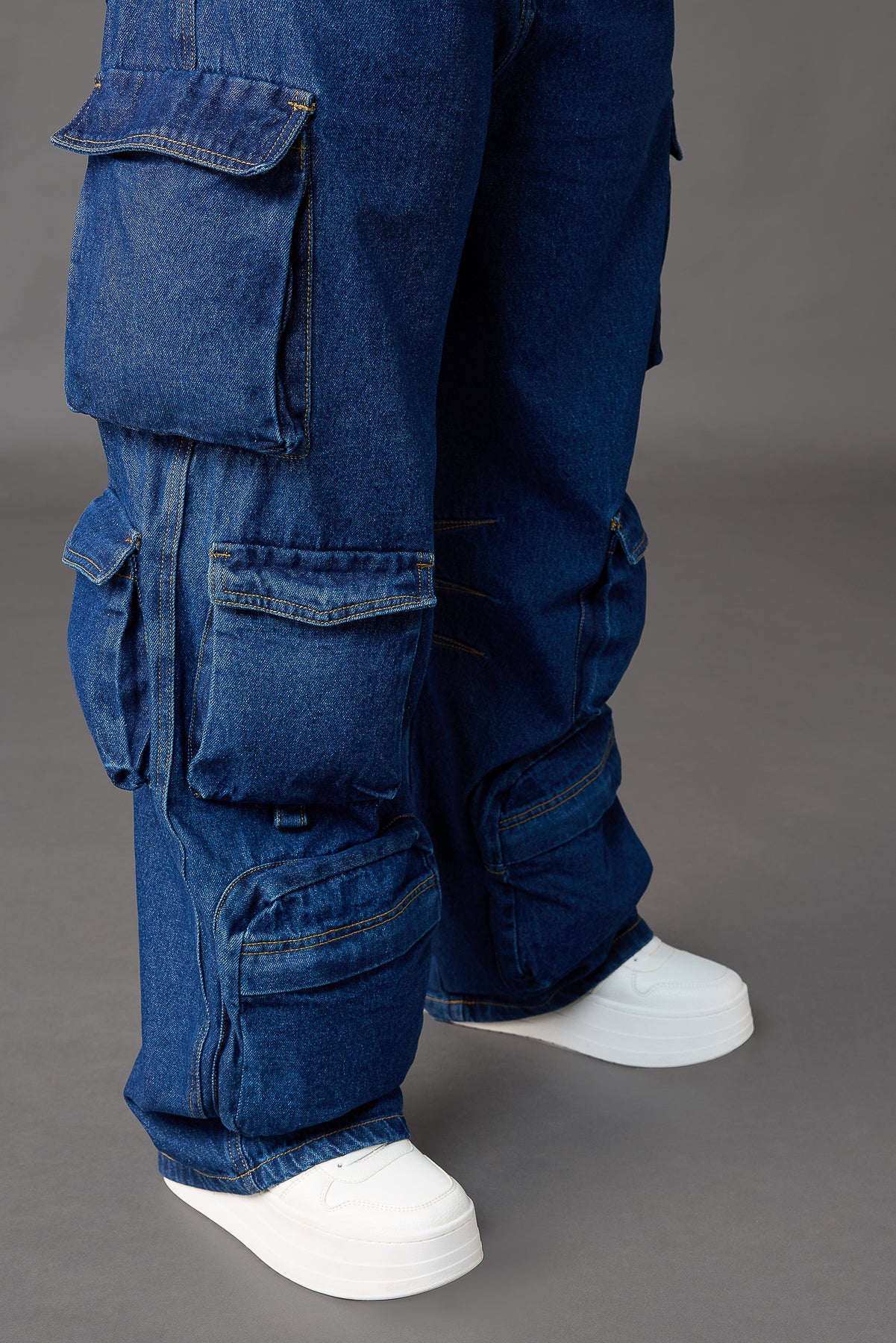Curve Blue Straight Cargo Jeans