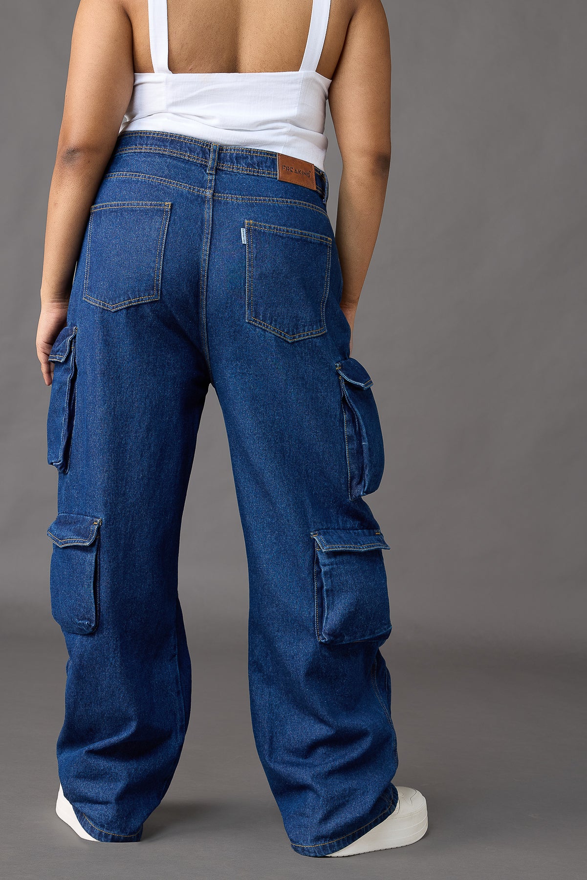 Curve Blue Straight Cargo Jeans