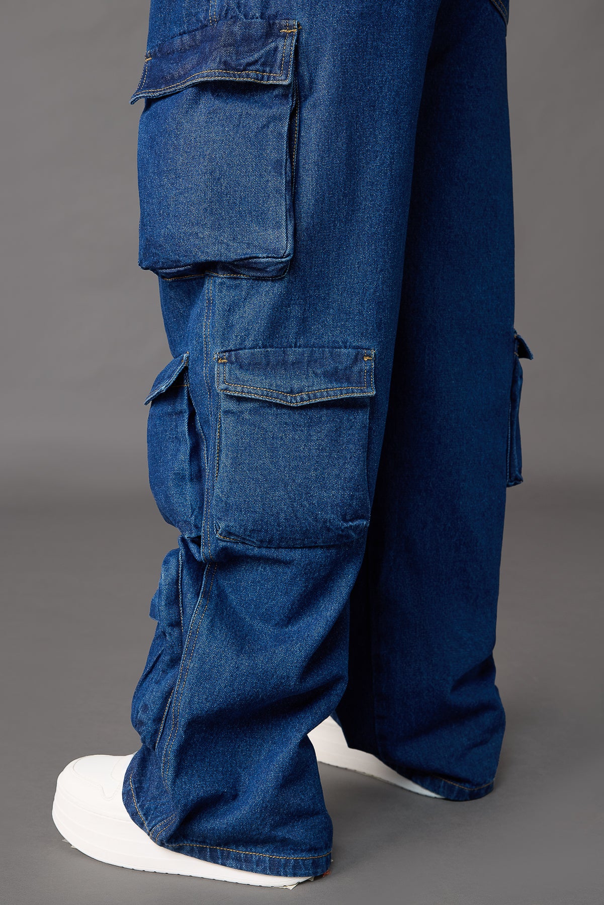 Curve Blue Straight Cargo Jeans