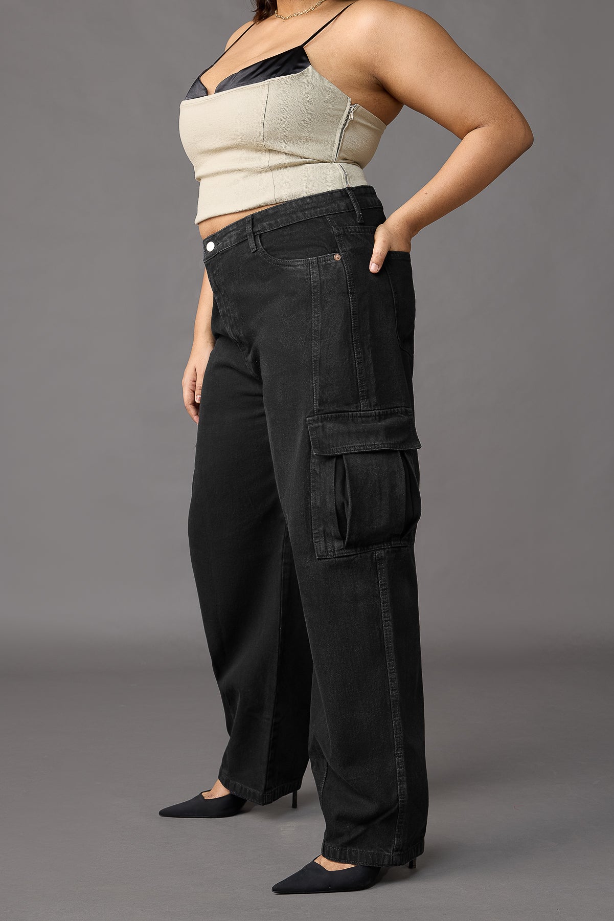 Curve Onyx Opulence Baggy Straight Cargo Jeans
