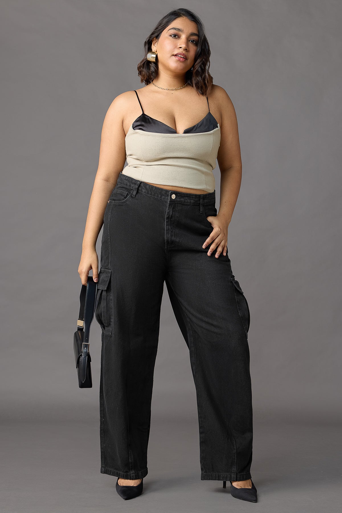 Curve Onyx Opulence Baggy Straight Cargo Jeans