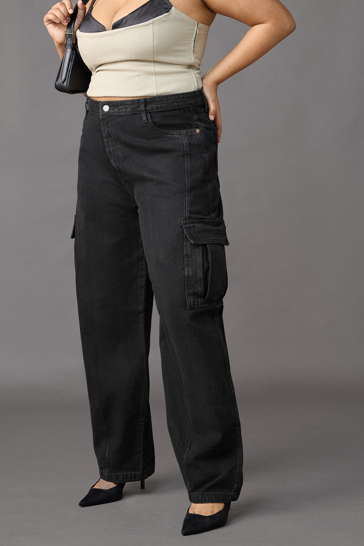 Curve Onyx Opulence Baggy Straight Cargo Jeans