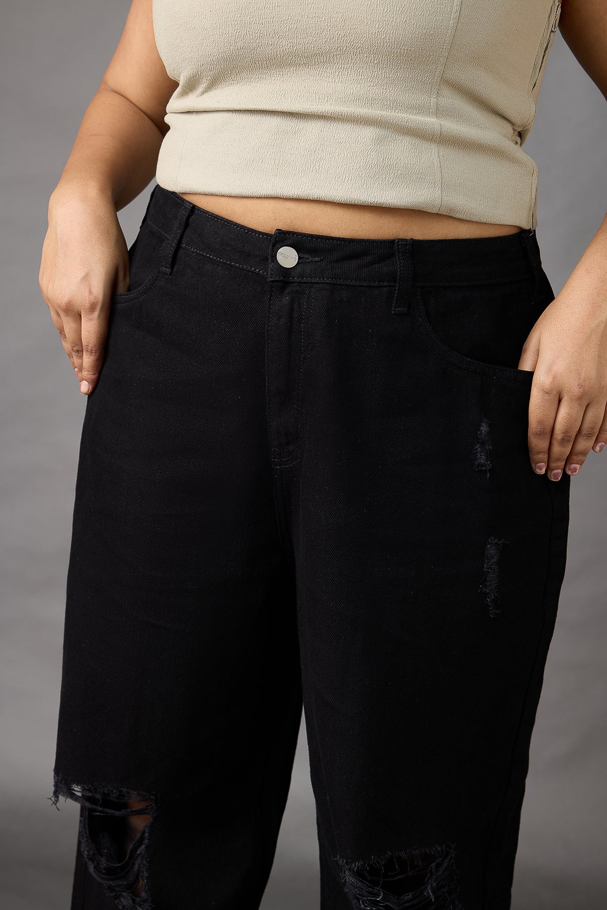 Curve Black Torn Slouchy Jeans