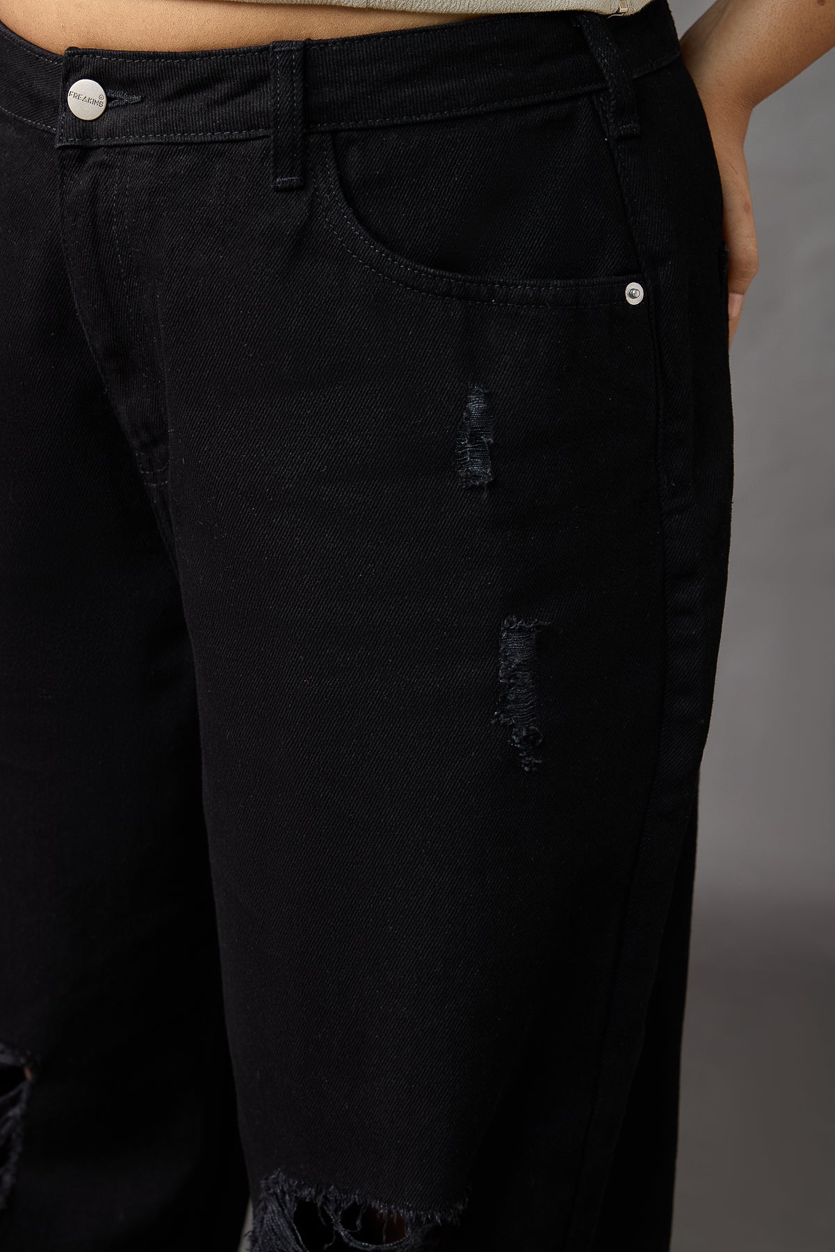 Curve Black Torn Slouchy Jeans