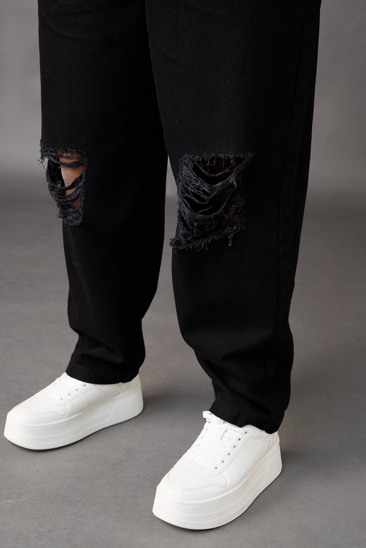 Curve Black Torn Slouchy Jeans