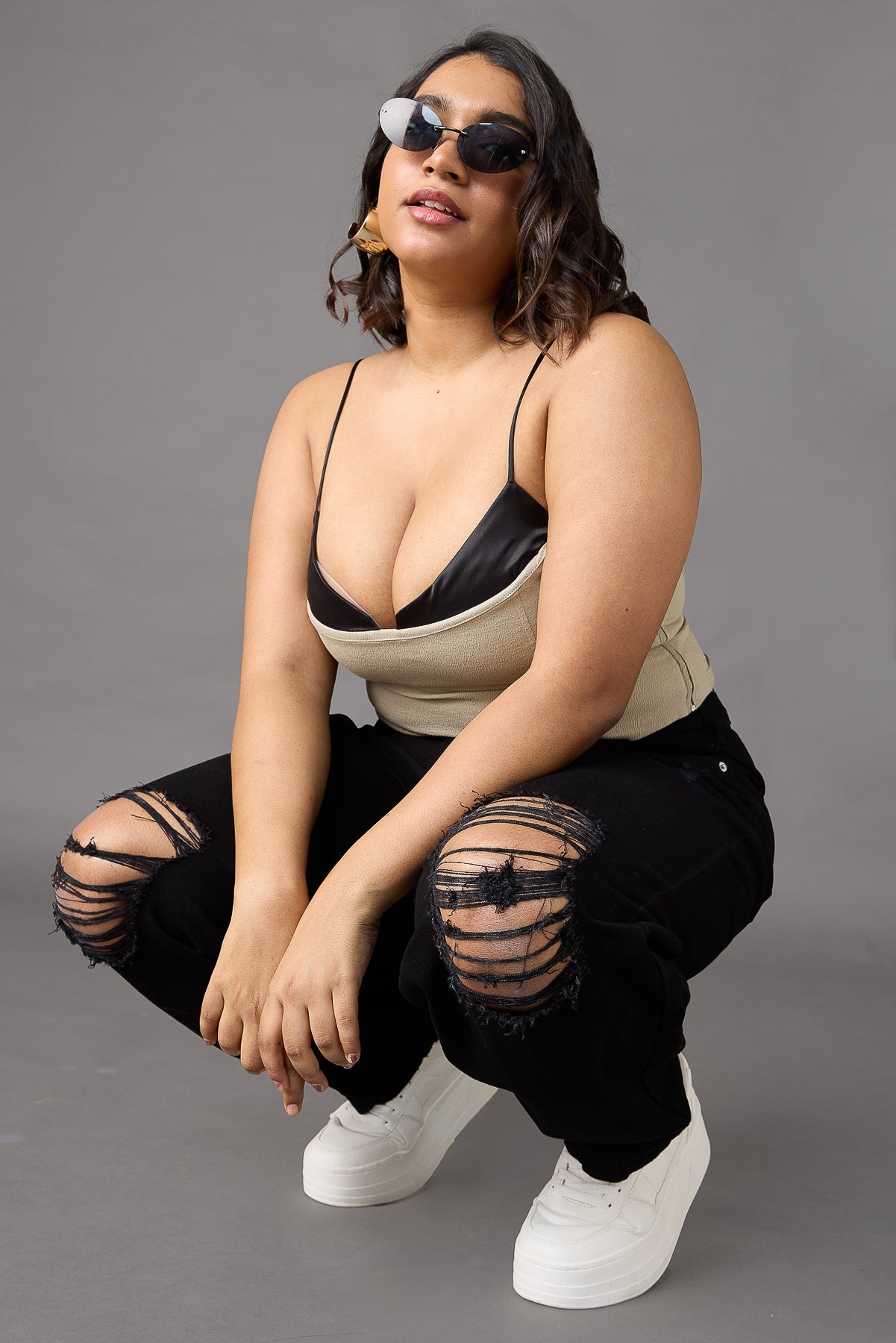 Curve Black Torn Slouchy Jeans