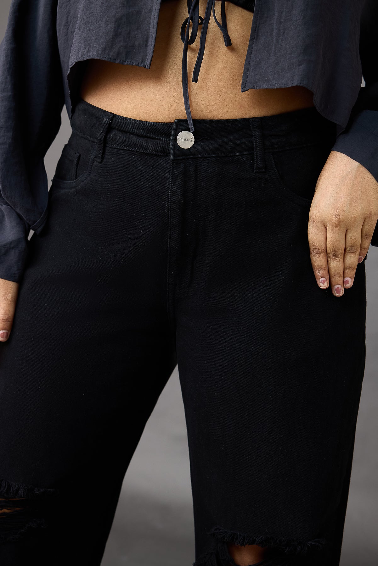 Curve Black Distressed Wide Jeans