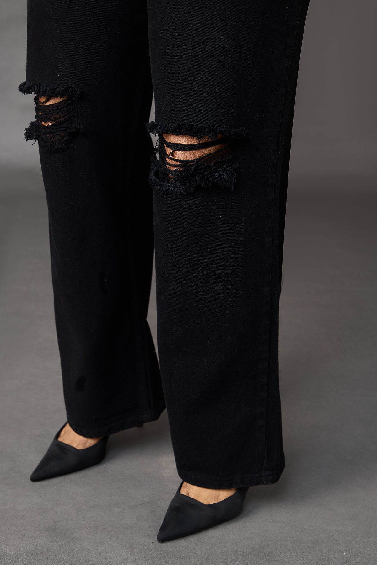 Curve Black Distressed Wide Jeans