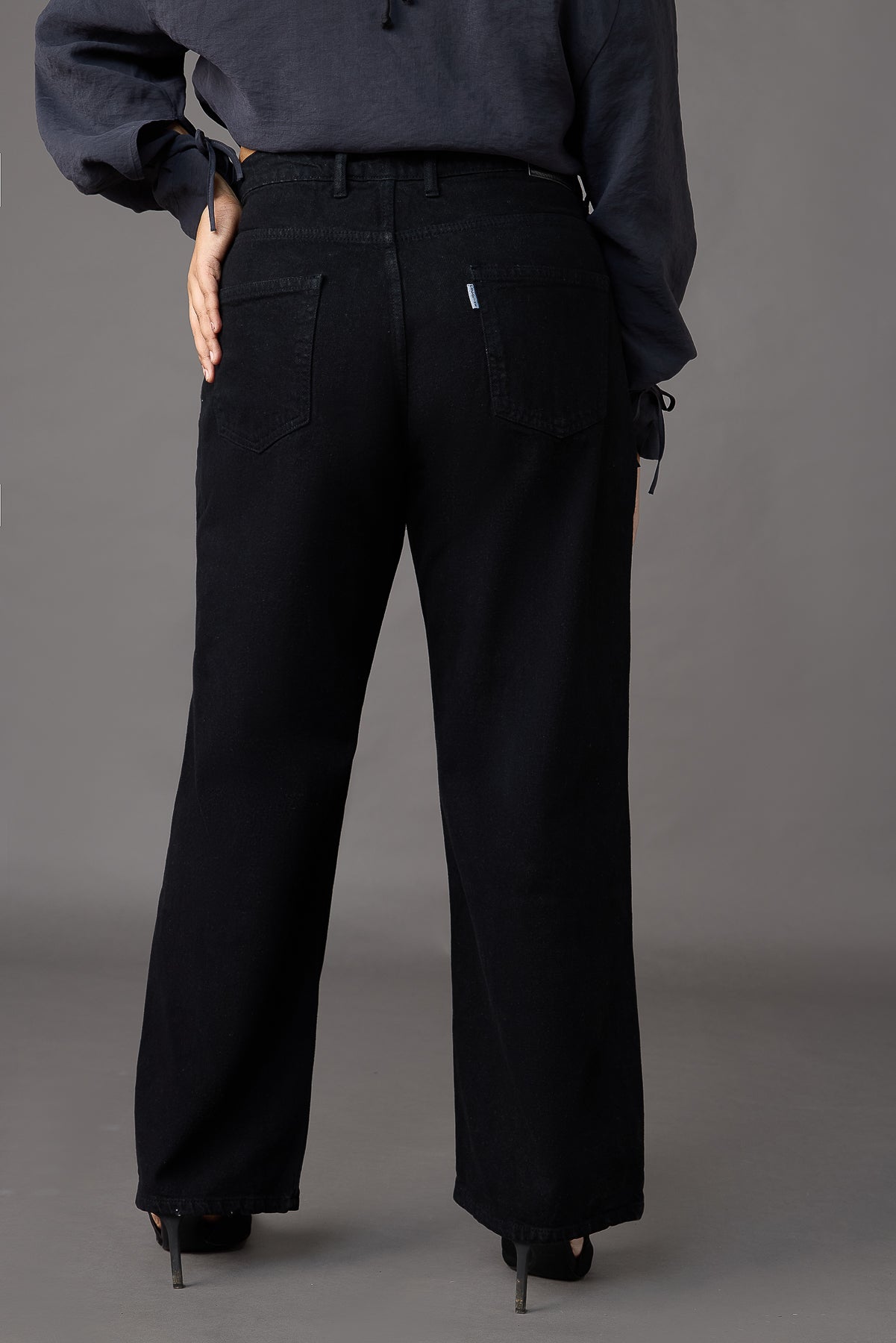 Curve Black Distressed Wide Jeans