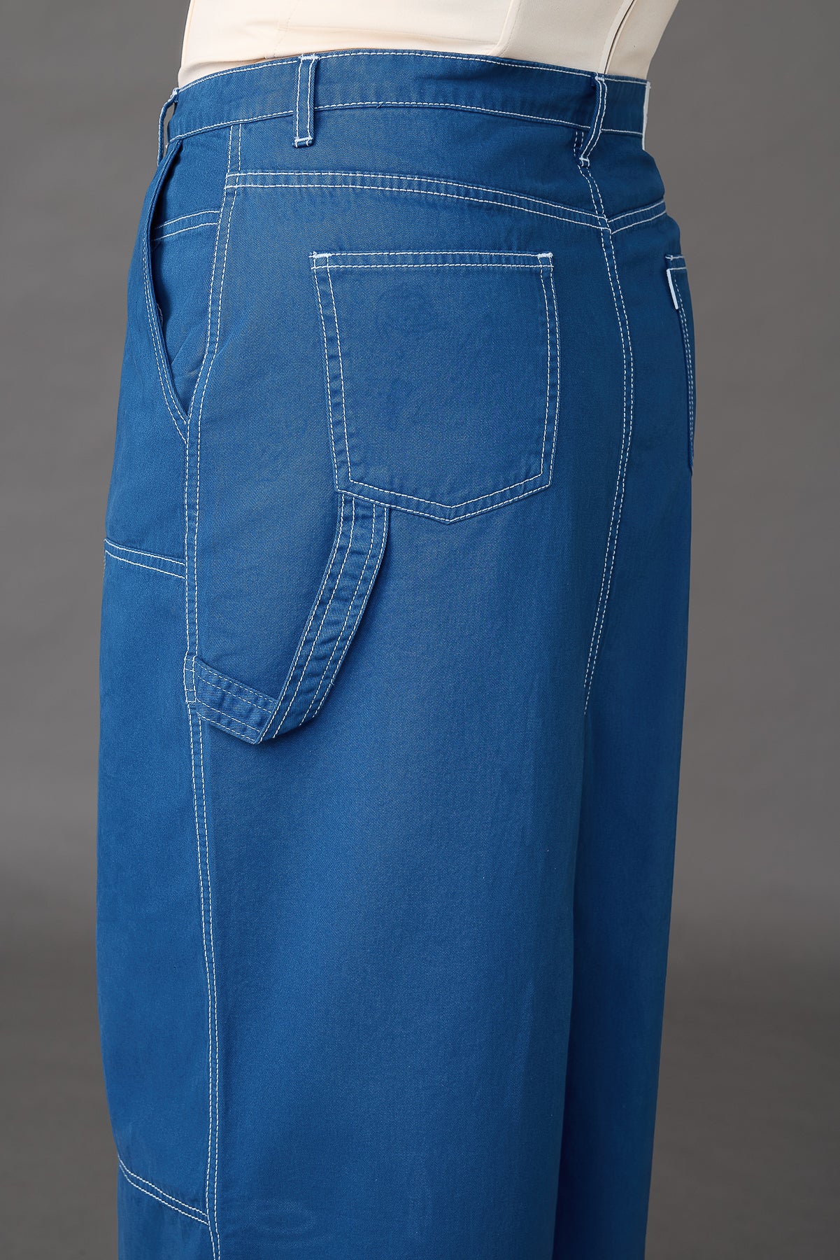 Curve Cobalt Blue Contrast Stitch Front Slit Long Skirt
