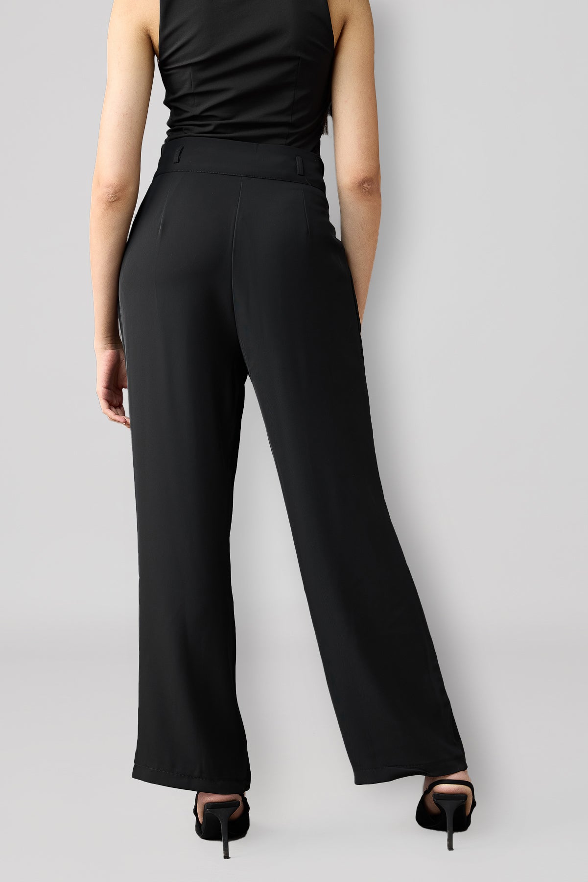 Midnight Black Pleated Women's Straight Korean Pants