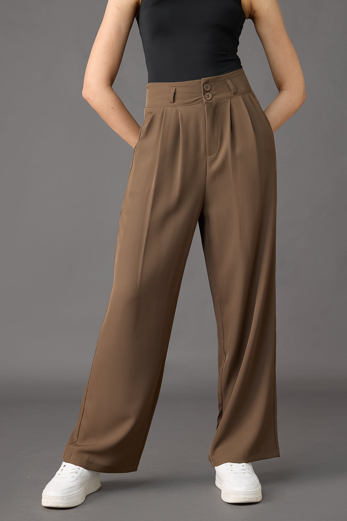 Cocoa Tan Pleated Women's Straight Korean Pants