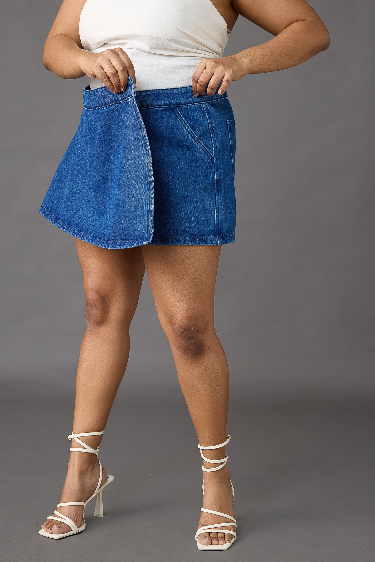 Curve Dark Blue Denim Skort