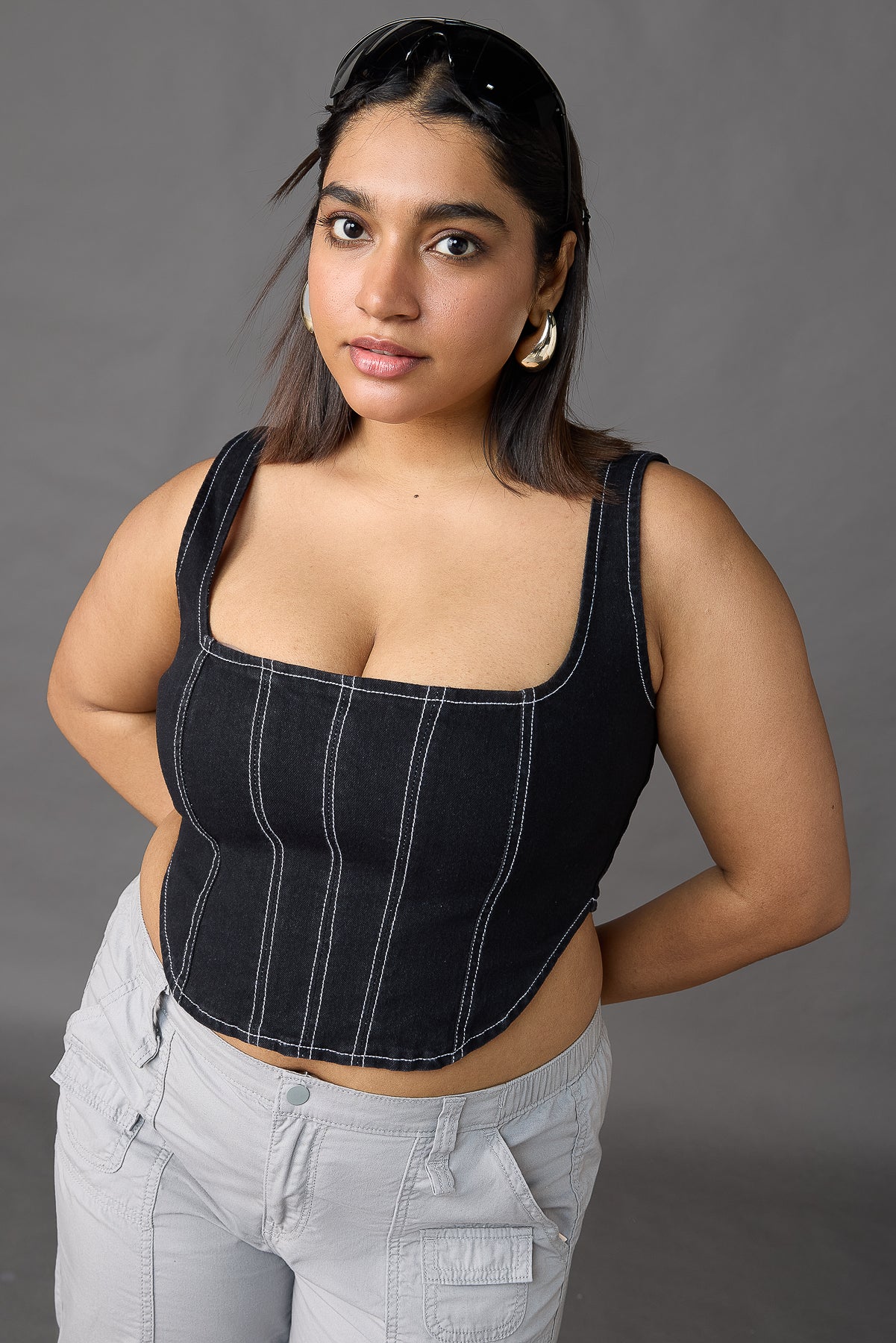 Curve Black Contrast Stitch Bustier Corset Top
