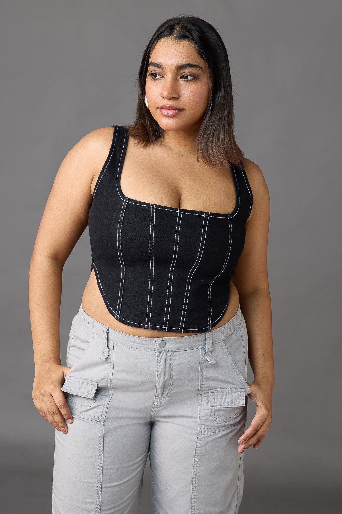 Curve Black Contrast Stitch Bustier Corset Top