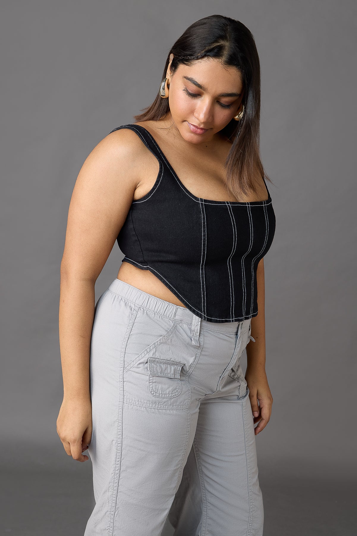 Curve Black Contrast Stitch Bustier Corset Top