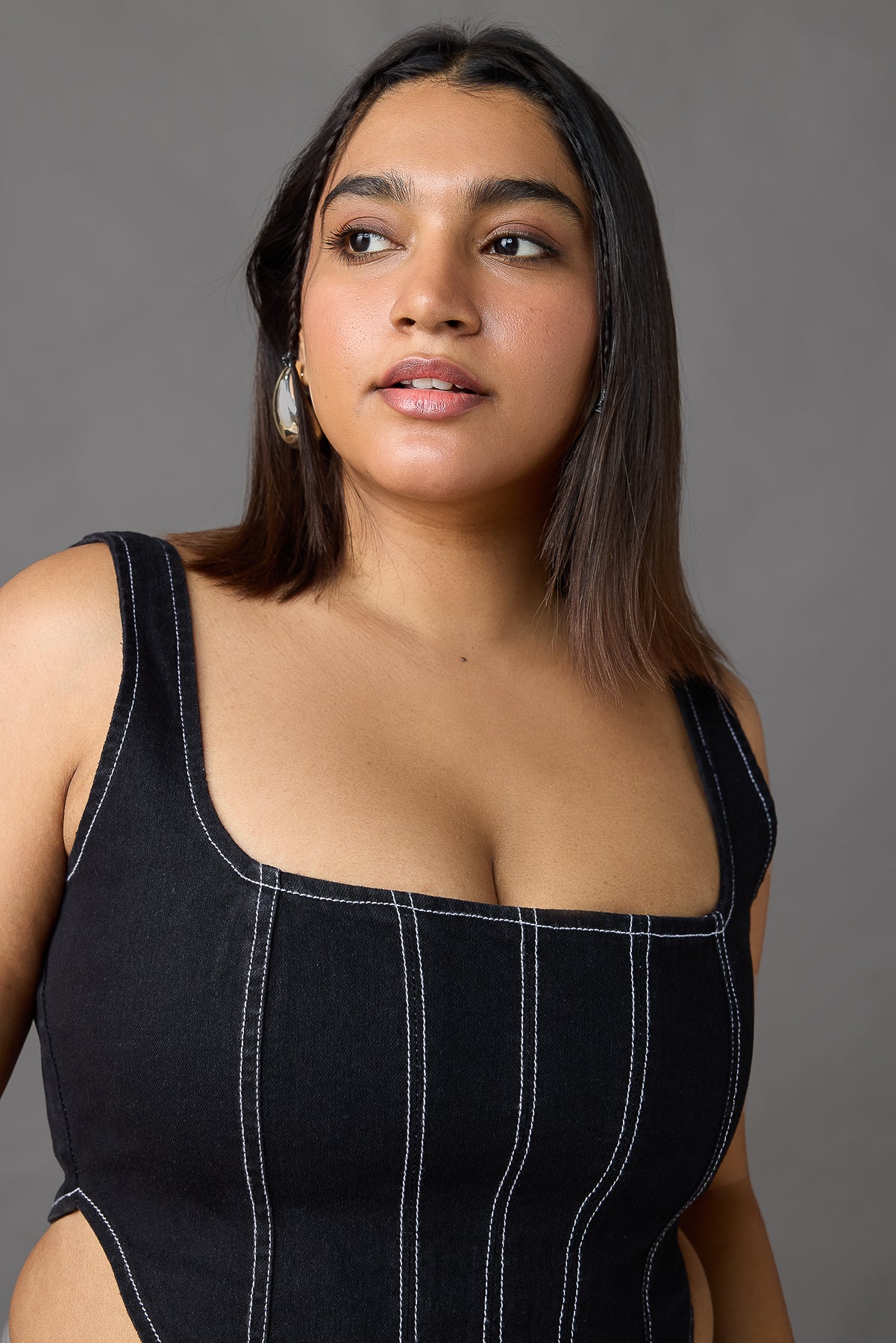 Curve Black Contrast Stitch Bustier Corset Top