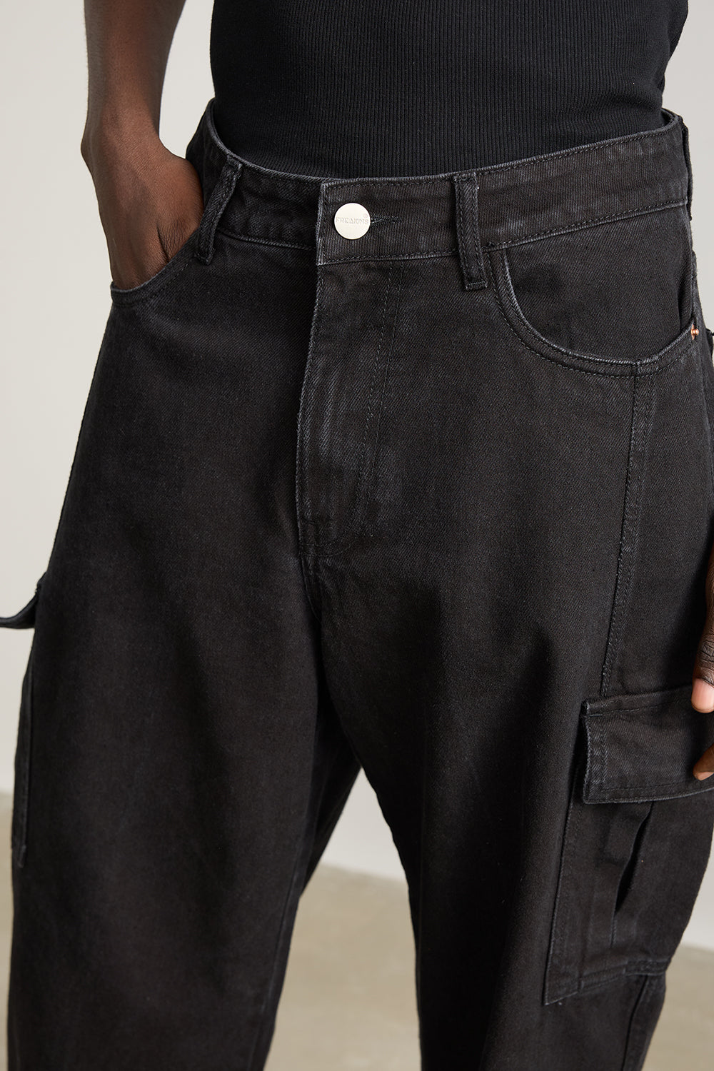 Black Men's Baggy Straight Cargo Jeans