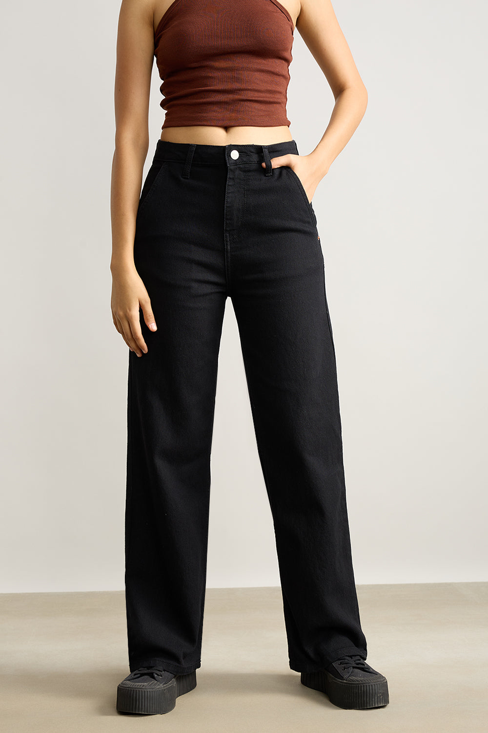 Jet Black Women's Wide Jeans
