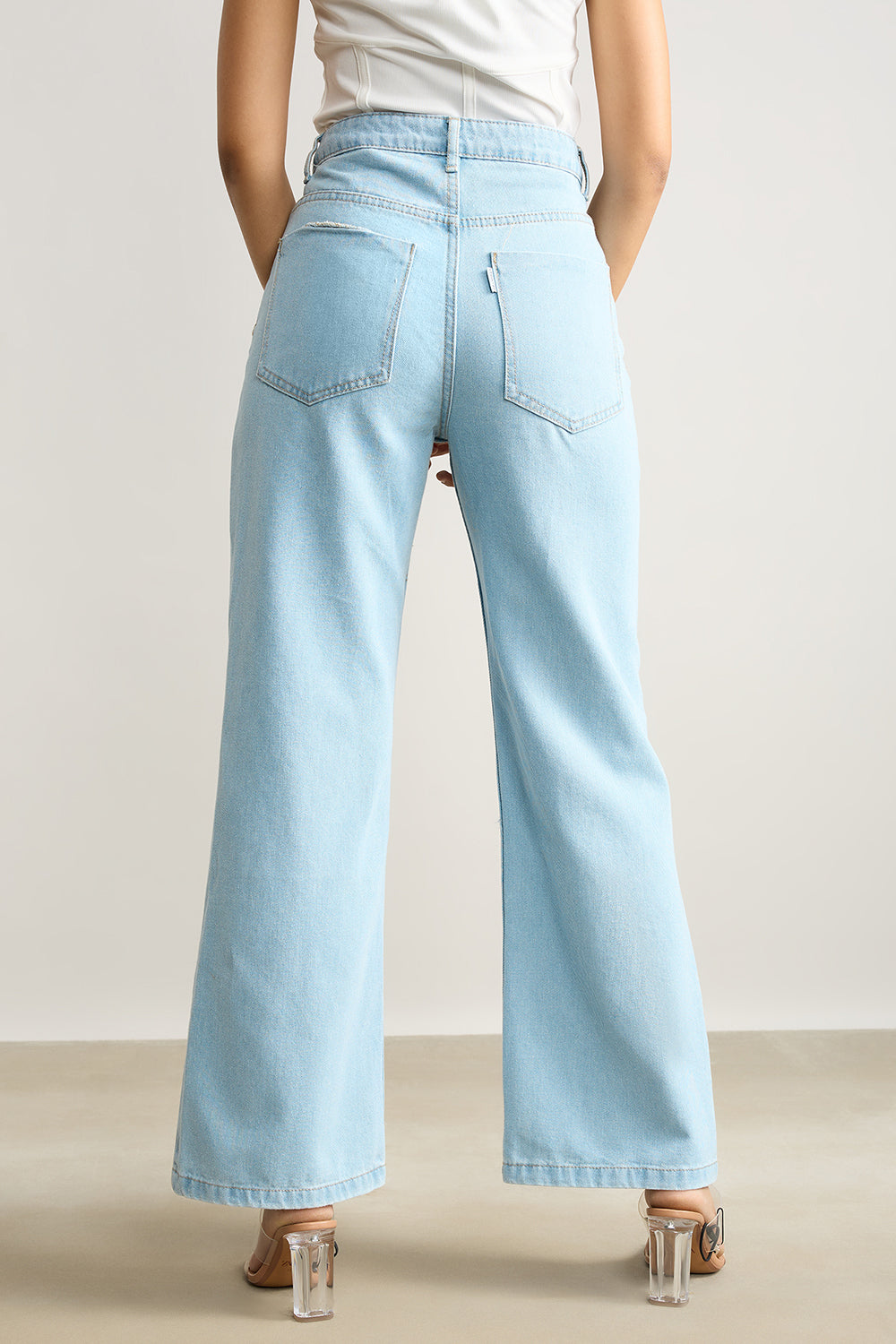 Light Blue High Waisted Distressed Women's Wide Jeans