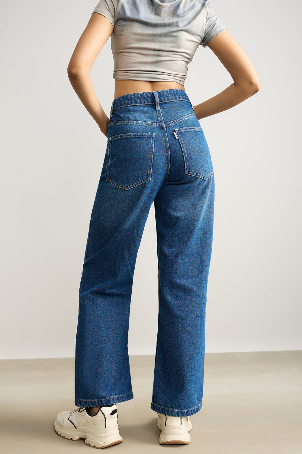 Clean Blue Distress Women's Wide Jeans