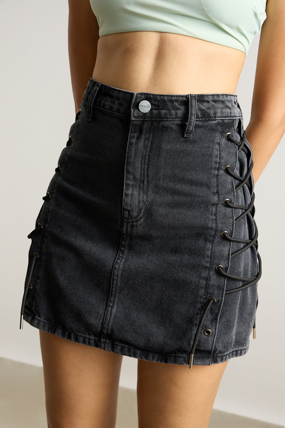 Denim Mini Skirt Black Distressed High Waisted Denim Skirt Allegra