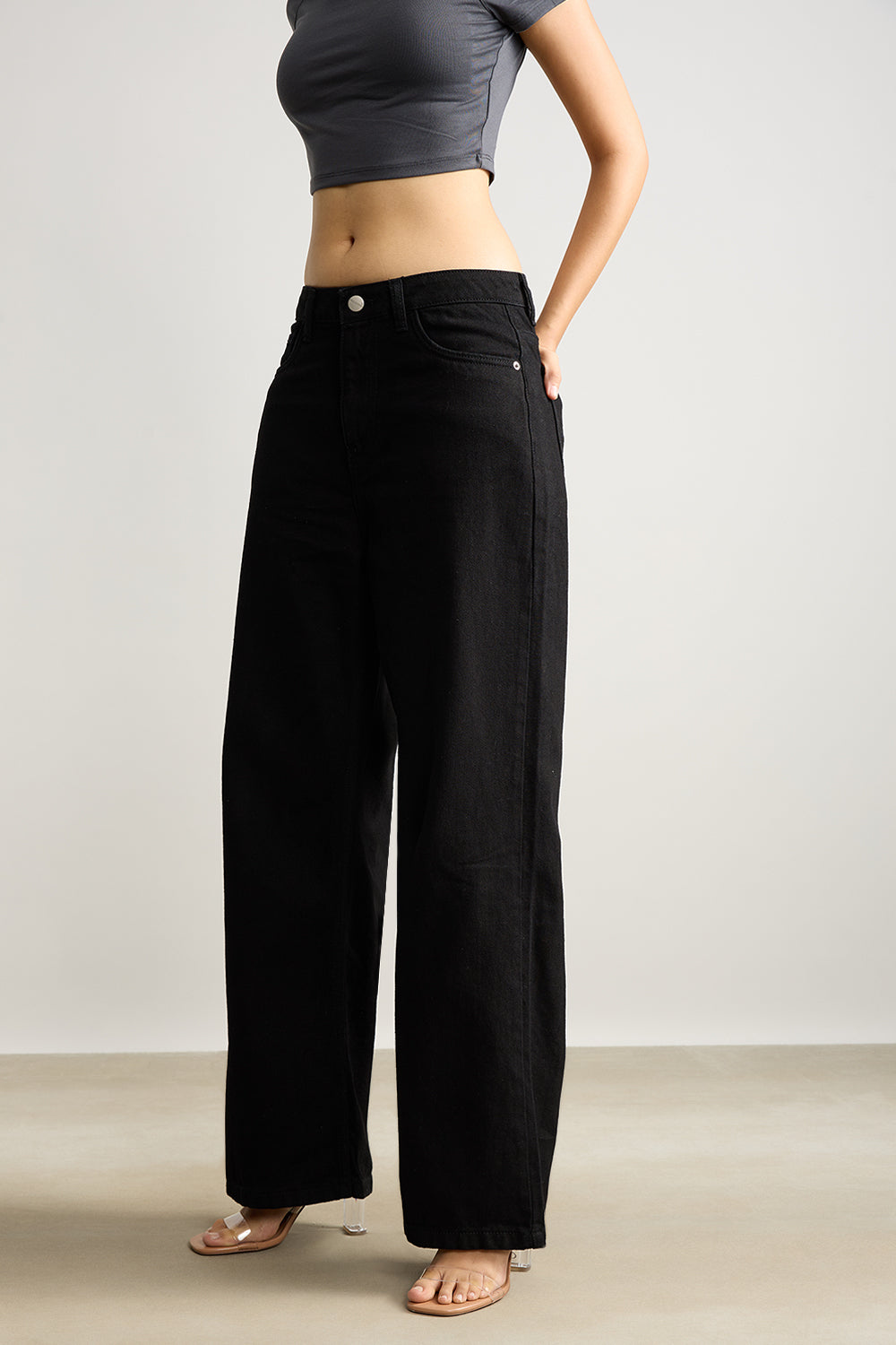 Black High Waisted Women's Wide Jeans