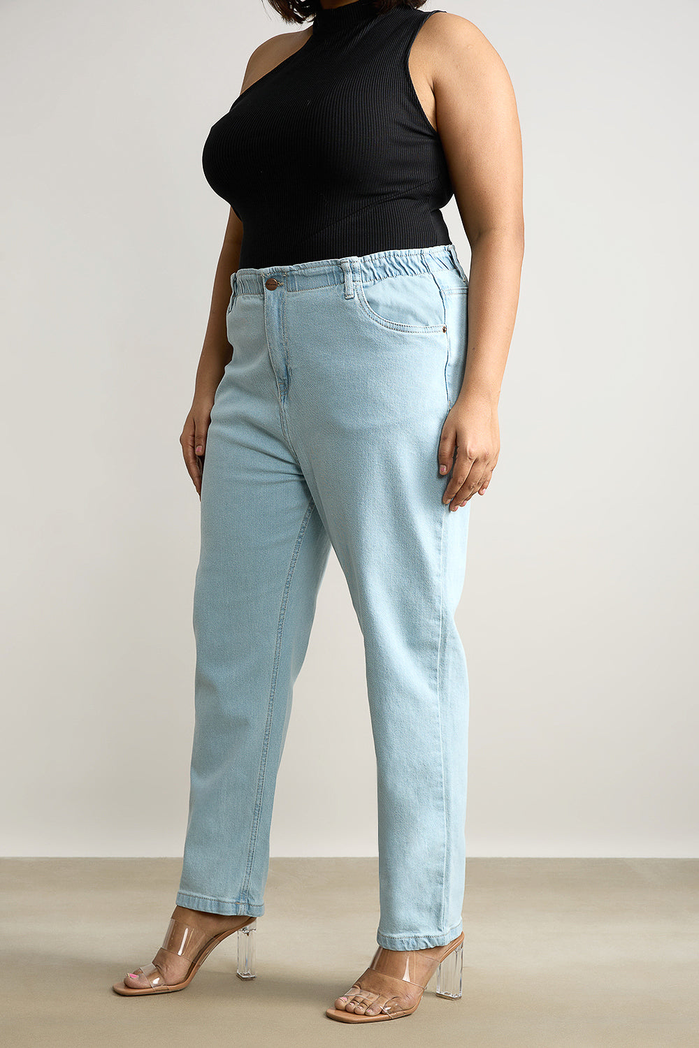 Stretchy Light Wash Mom Jeans