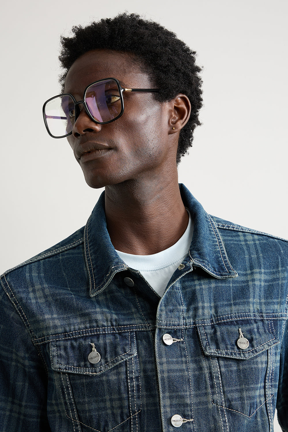 Men's Vintage Plaid Denim Jacket