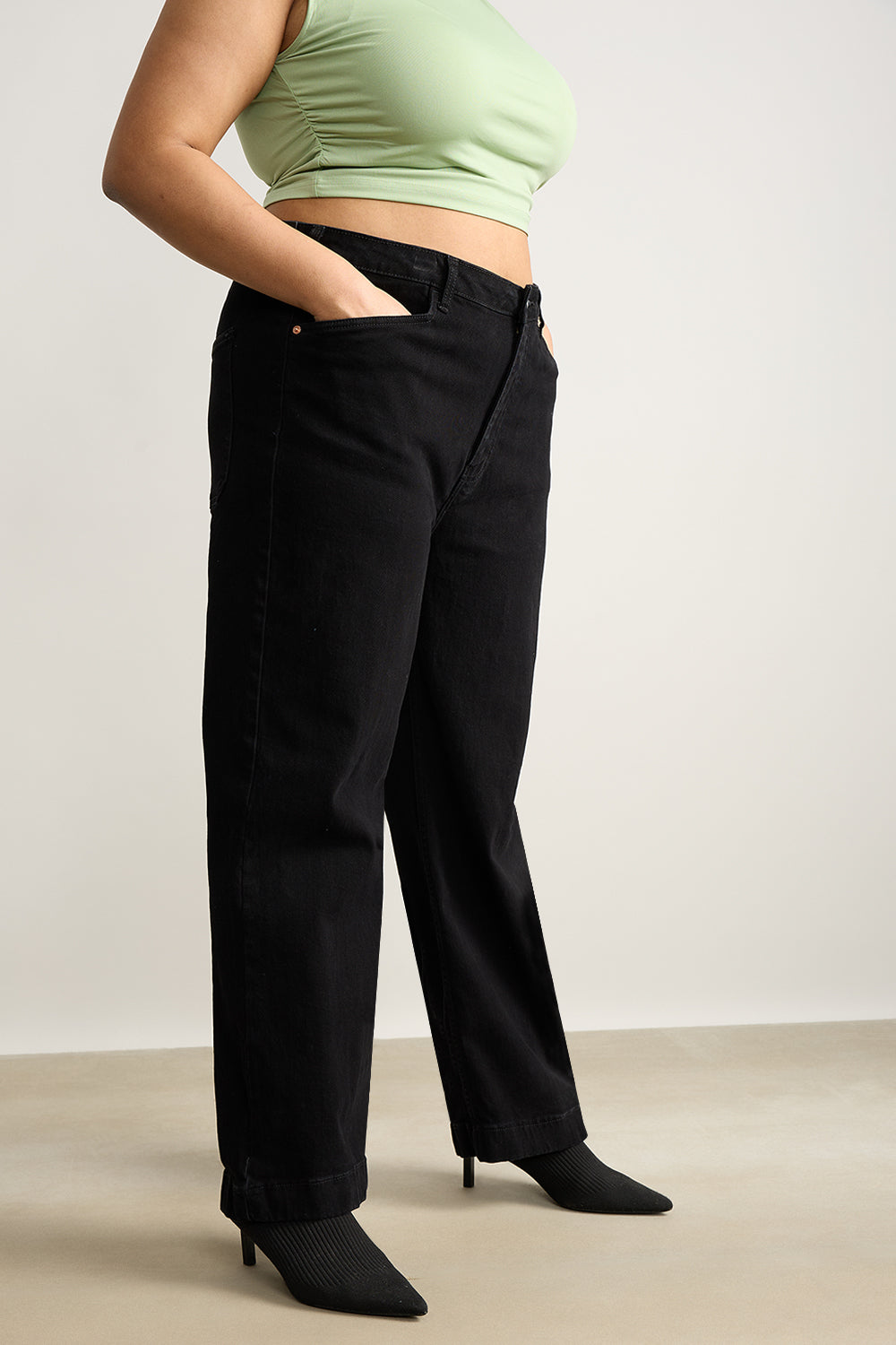 Curve Charcoal Charm High Waist Straight Jeans