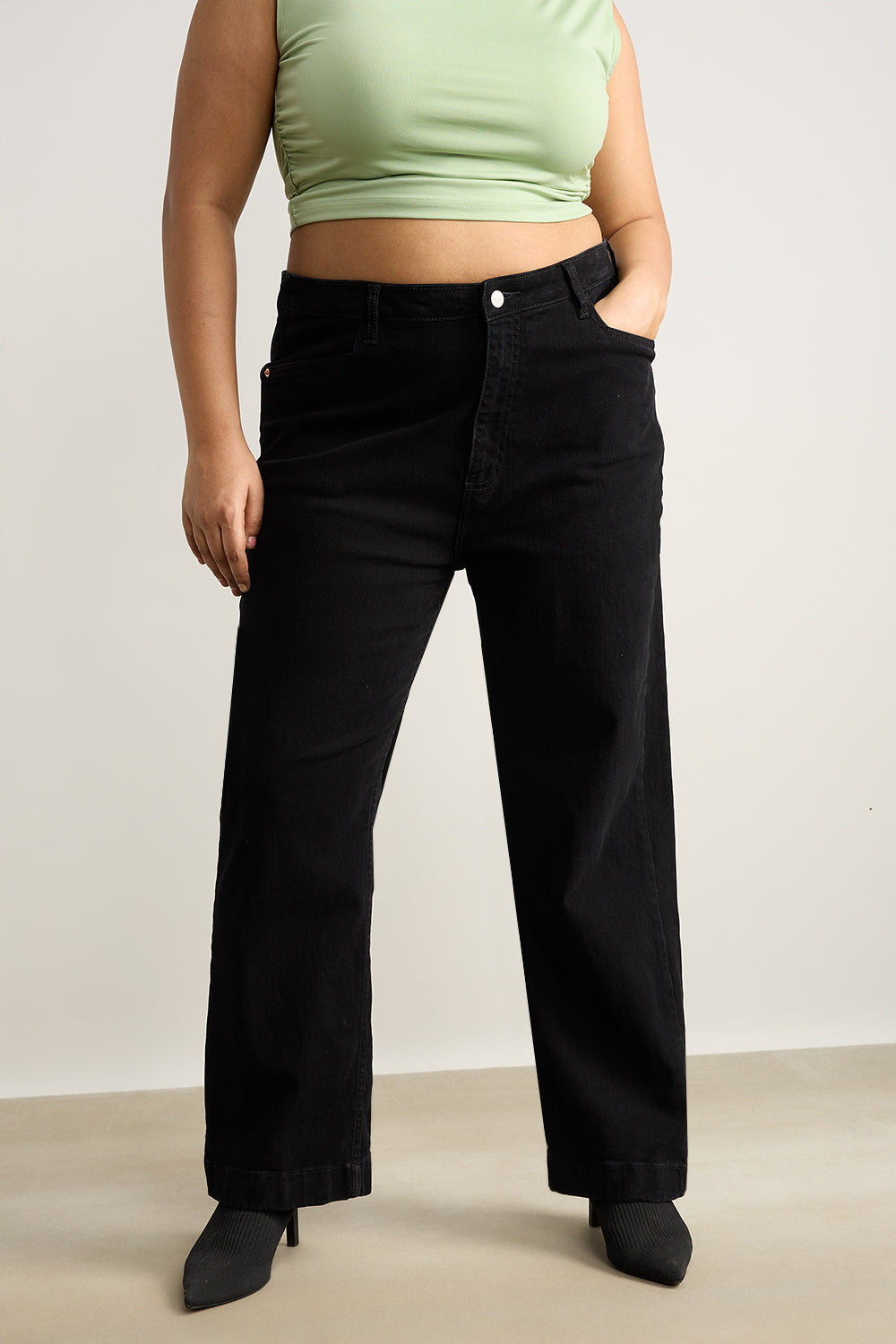 Curve Charcoal Charm High Waist Straight Jeans