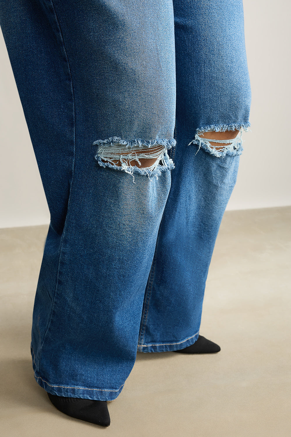 Curve Blue Stone Distressed Wide Fit Jeans