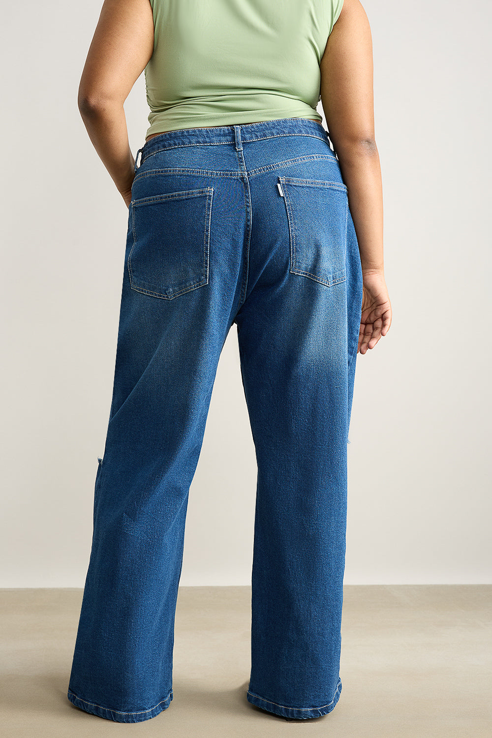 Curve Blue Stone Distressed Wide Fit Jeans