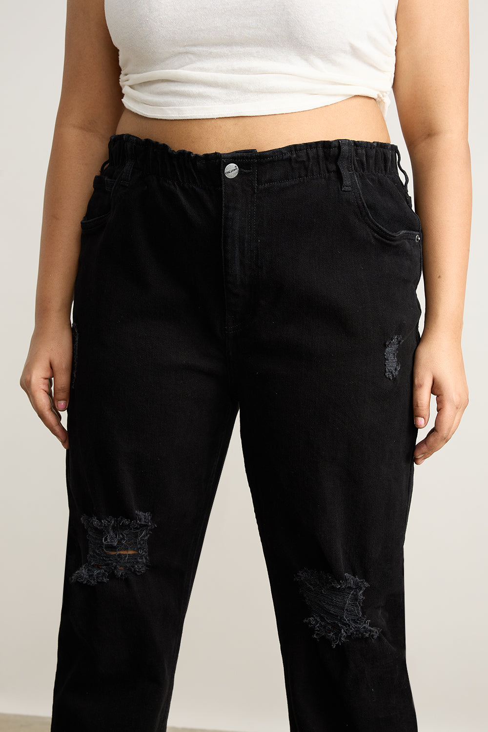 Curve Ebony Elasticated Distress Slim Jeans