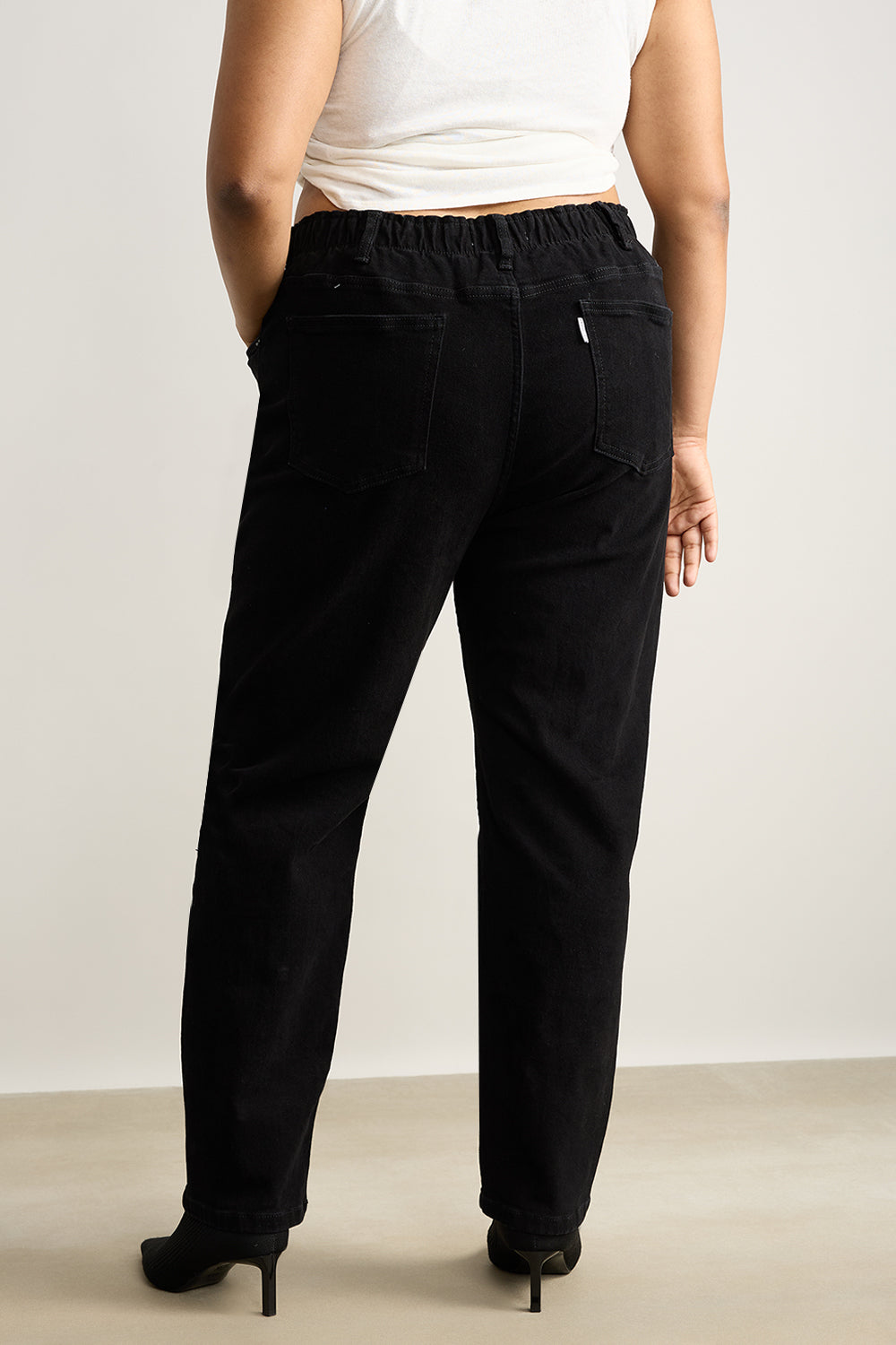Curve Ebony Elasticated Distress Slim Jeans
