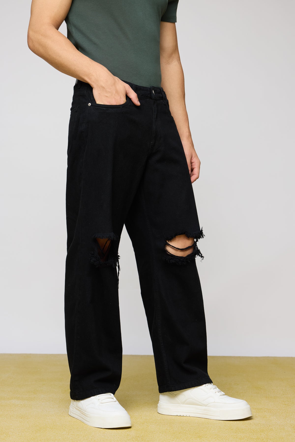 Diesel Black Ripped Baggy Jeans