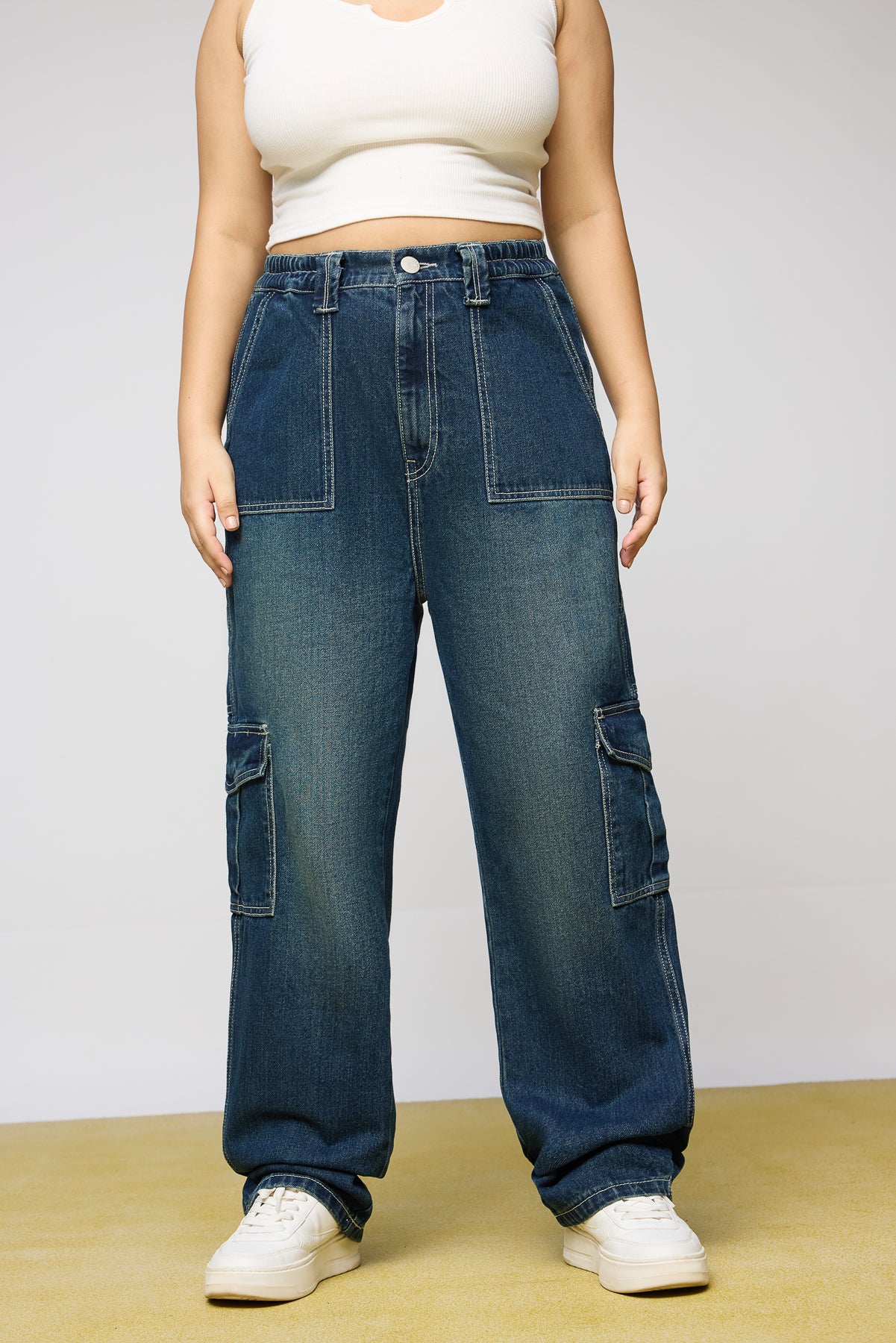 Curve Navy Drift Baggy Straight Cargo Jeans