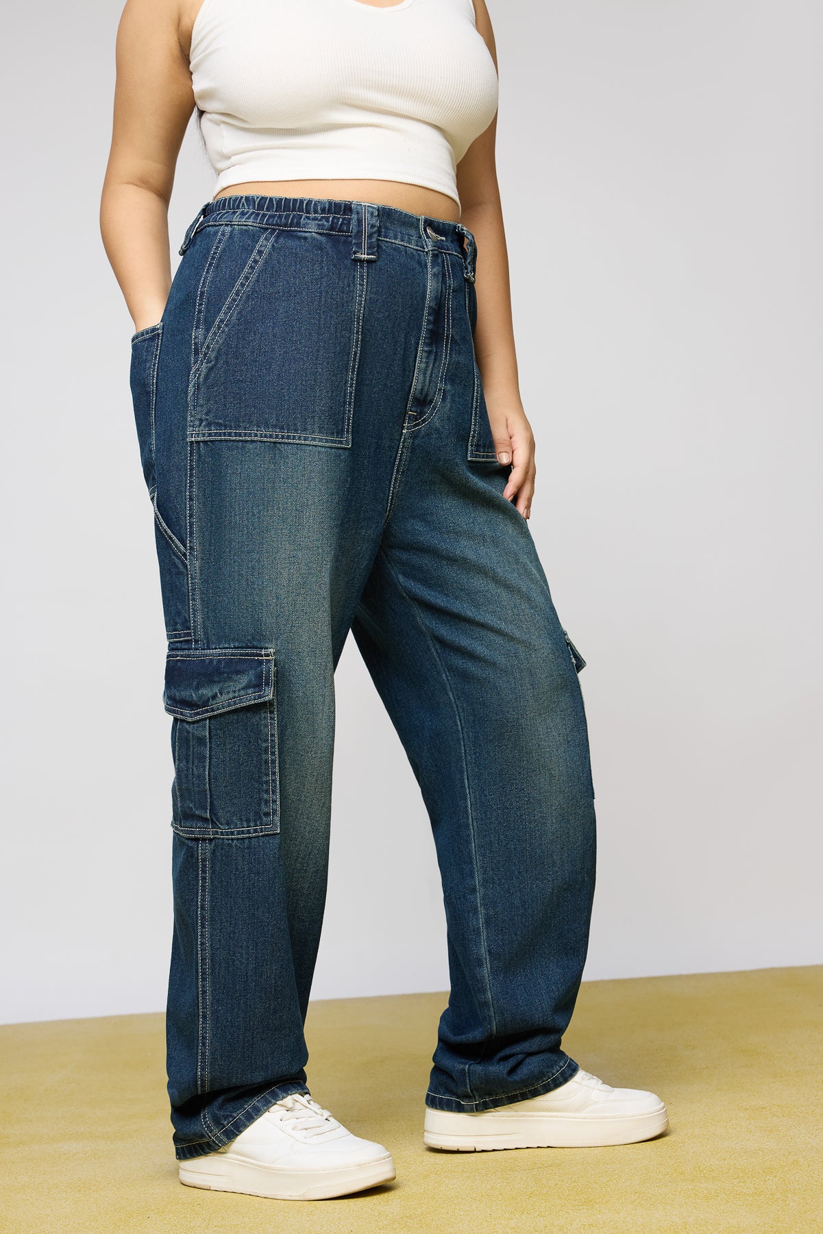 Curve Navy Drift Baggy Straight Cargo Jeans