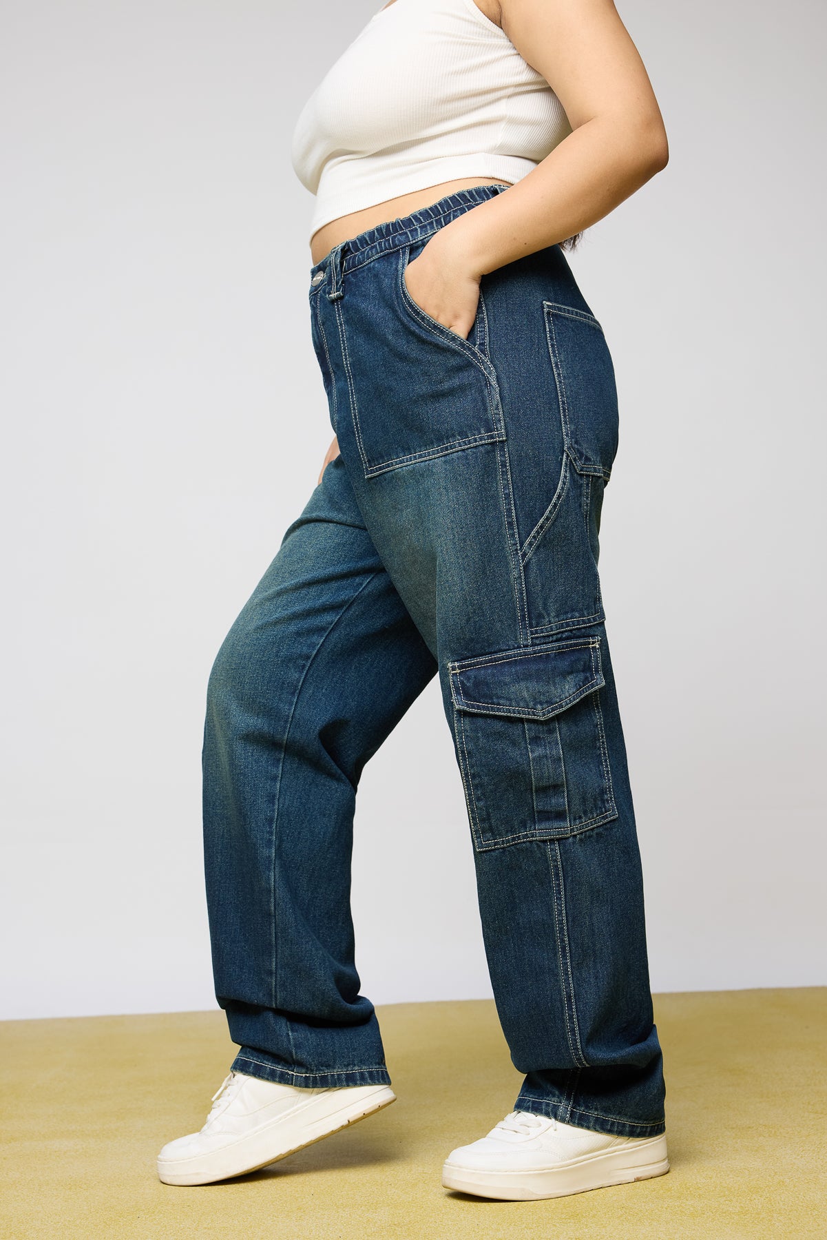 Curve Navy Drift Baggy Straight Cargo Jeans
