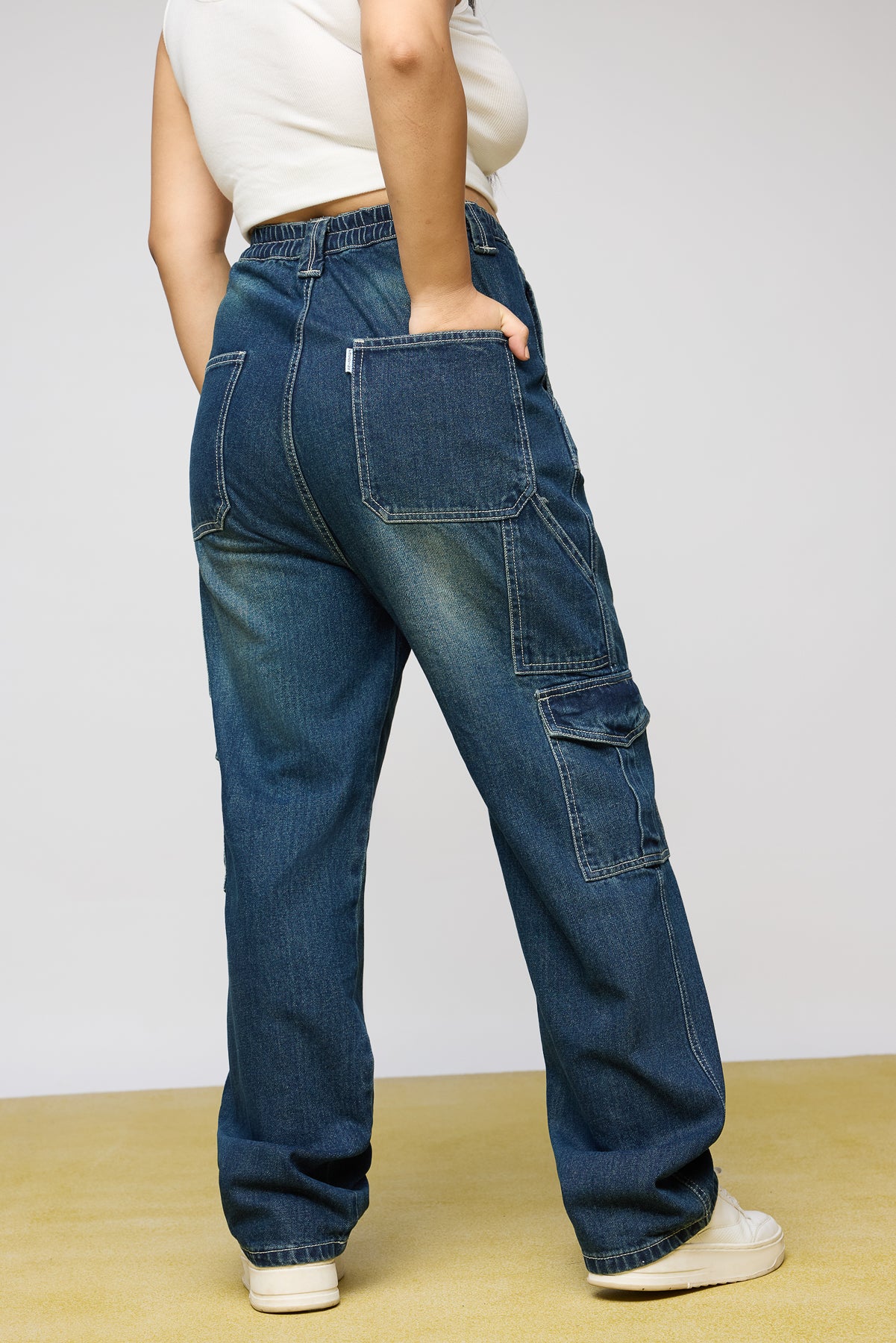Curve Navy Drift Baggy Straight Cargo Jeans