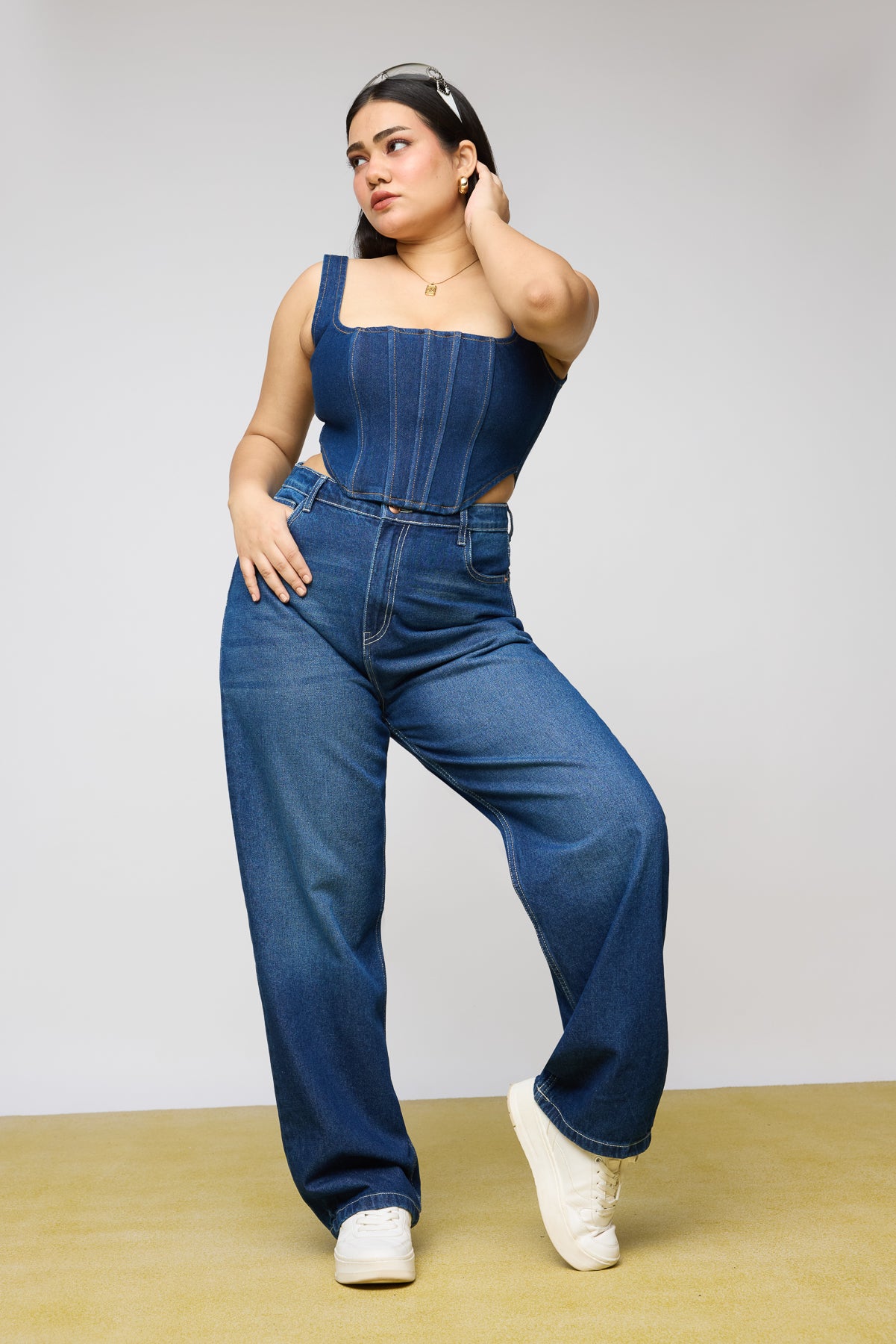 Curve Blue Denim Sculpt Bustier Corset Top