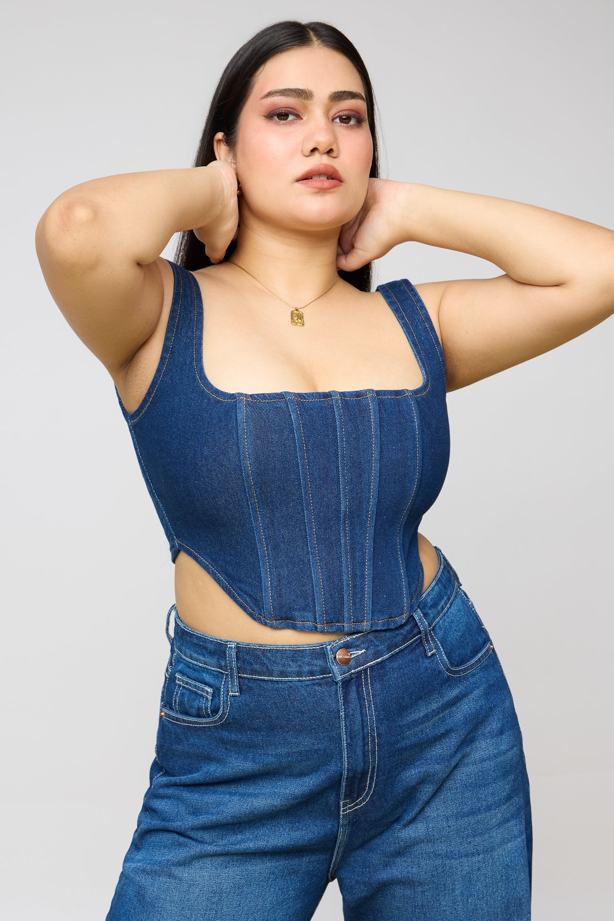 Curve Blue Denim Sculpt Bustier Corset Top